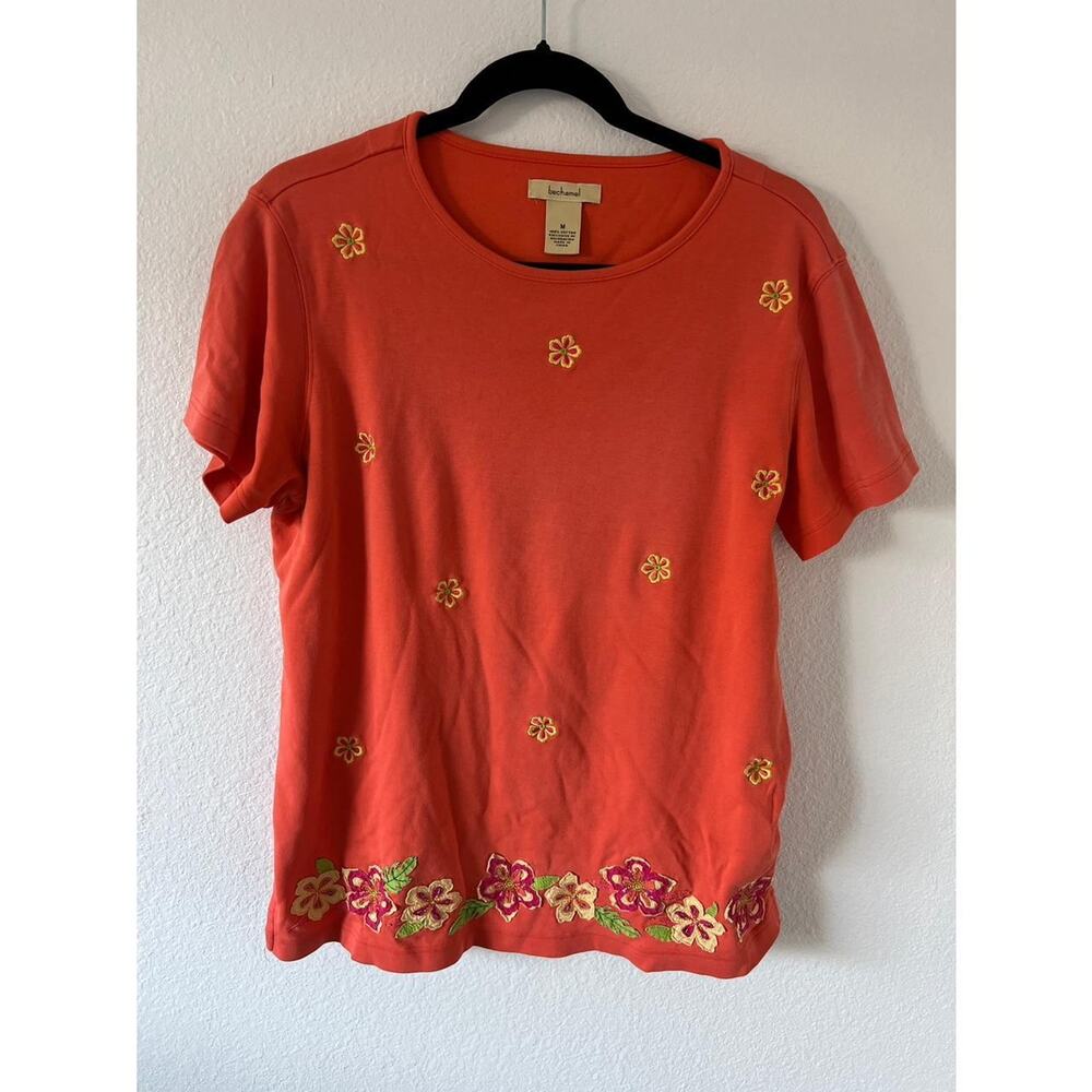 Vintage orange embroidered flower top